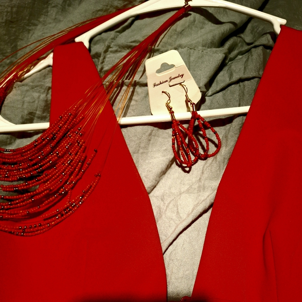 Zara Red Plunge Sheath Dress, Zipper Back